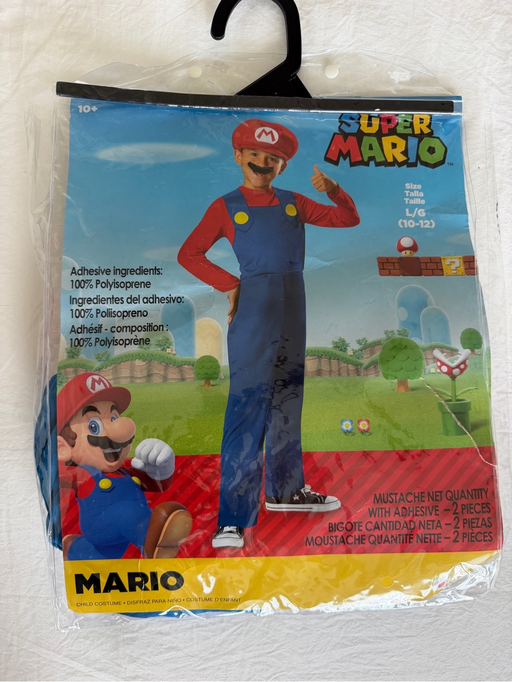 Super Mario Boys Mario Halloween Costume Size L 10-12 Hat Mustache